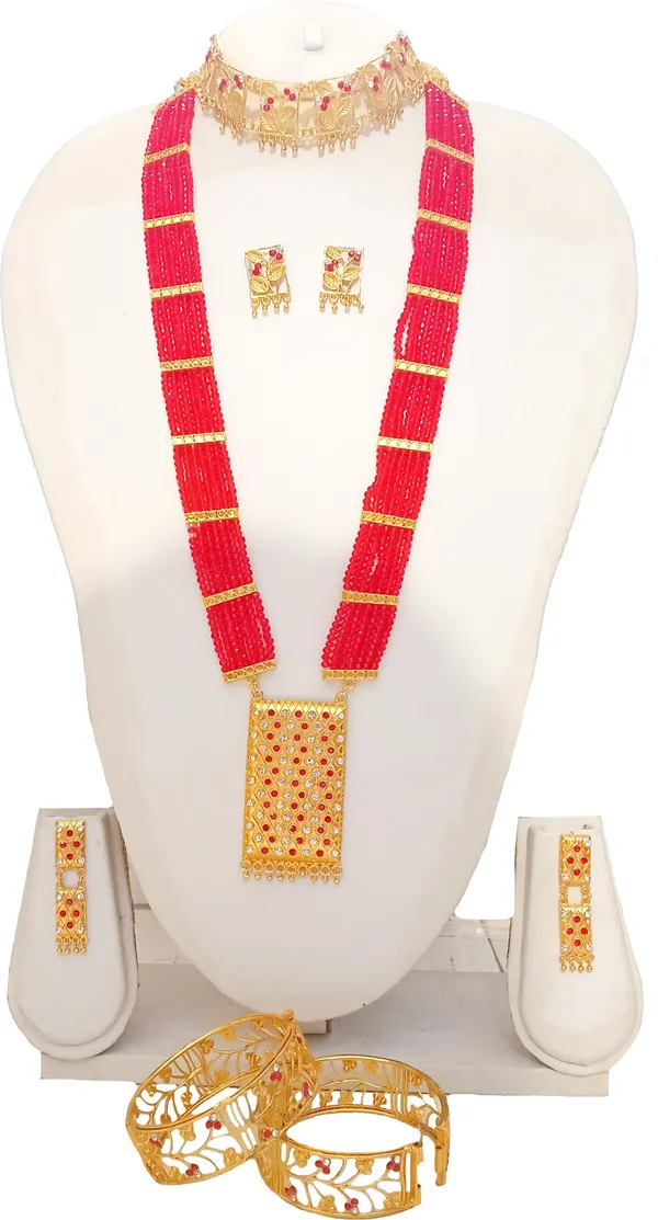 Assamese_Traditional_Gold_Plated_Red_Colour_Combo_Jewellery_Set_For_Women_&_Girl